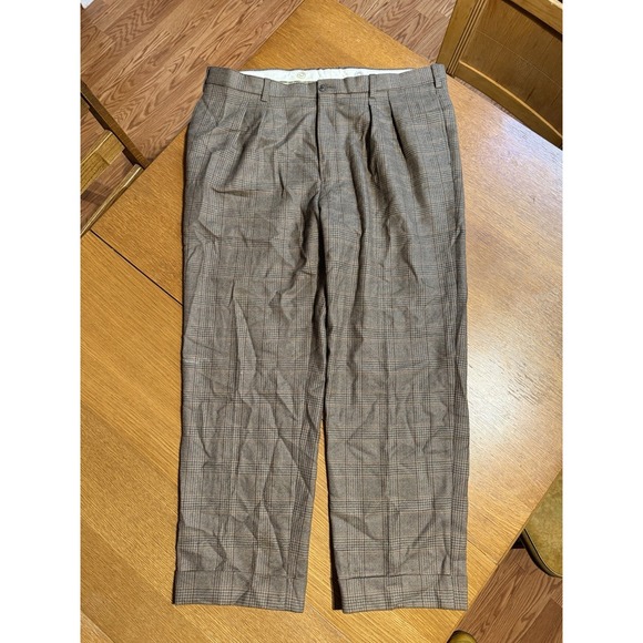 Orvis Wool Pleated Dress Pants 38x30 Plaid Canada Made Braces Vintage